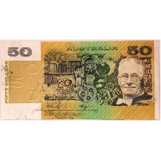 AUSTRALIA 1990 . FIFTY 50- DOLLAR BANKNOTE . ERROR . LOTS OF INK SMUDGES